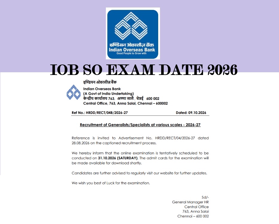 IOB SO Exam Date 2026
