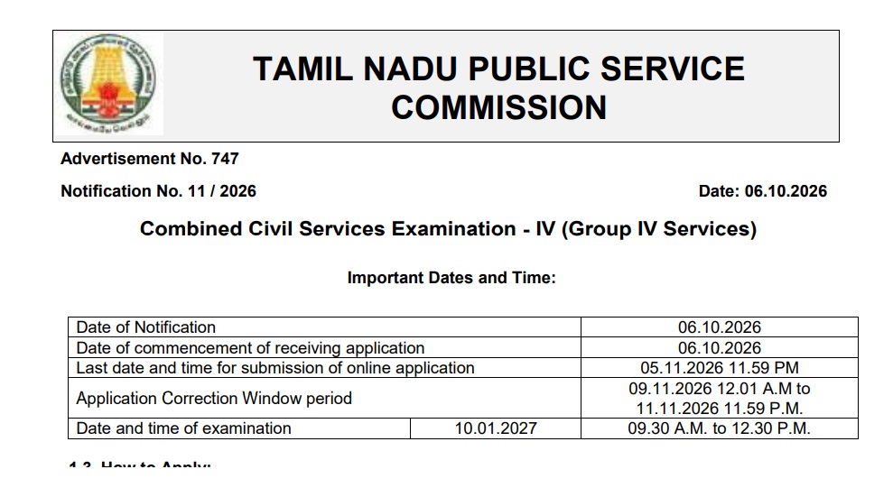 TNPSC Group 4 Notification 2026